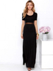 Robe longue noire en coton unicolore fendu fendu col rond
