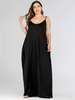 Robe longue noire grande taille à bretelles Robe sans manches en polyester à épaules dénudées Robe longue dété
