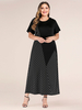 Robe longue noire grande taille col bijou manches courtes motif rayures robe longue décontractée