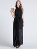 Robe longue noire sans manches col montant à lacets Maxi robe longue en mousseline de soie superposée