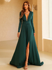 Robe longue plongeante manches longues fentes latérales robes de bal plissées