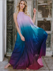 Robe Longue Robe de Plage Décontracté en Mousseline Imprimé Femme Eté à Col Rond avec Bretelles Bas Evasée Tricolores Robe Maxi
