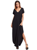 Robe Longue Robe de Plage Décontracté Femme Eté à Col Rond avec Manches Courtes à Col V Bas Evasée avec Poche Unicolore Robe Maxi