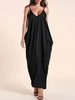 Robe Longue Robe de Plage Décontracté Femme Eté à Col Rond sans Manches Bas Evasée en Mousseline avec Poche Unicolore Robe Maxi