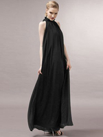 Robe Longue Robe de Plage Décontracté Femme Eté à Col Rond sans Manches Bas Evasée en Mousseline Unicolore Robe Maxi