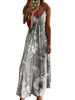 Robe Longue Robe de Plage Décontracté Imprimé Femme Eté à Col Rond avec Bretelles à Col V Bas Evasée en Mousseline Unicolore Robe Maxi
