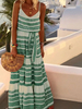 Robe Longue Robe de Plage Décontracté Imprimé Rayures Femme Eté à Col Rond avec Bretelles Coupe Cintrée à Lacets Bas Evasée Bicolores Robe Maxi