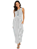 Robe Longue Robe de Plage Décontracté Imprimé Rayures Femme Eté à Col Rond sans Manches Bas Evasée avec Poche Unicolore Robe Maxi