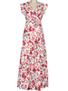 Robe longue sans manches imprimée fleurie rouge col en V plissée en polyester superposé