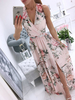 Robe longue sans manches imprimée rose clair col en V plissé Maxi irrégulière en polyester robe longue