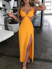 Robe Longue Sexy Femme avec Bretelles à Col Décolleté en V Creusante Unicolore