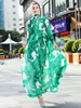 Robe longue vert en chiffon impression convenable avec lacets col rond