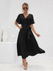 Robe Longue Verte À Col En V Manches Courtes Robe Longue Décontractée Avec Ceinture