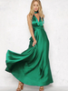 Robe Longue Verte Col en V sans manches en tissu satiné robe de longueur de plancher sexy