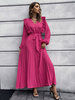 Robe Longue Verte Femme avec Manches Longues Amples à Col V Coupe Cintrée à Lacets Bas Evasée Unicolore