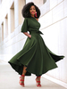 Robe Longue Verte Soirée Vert Asymétrique Col Ceinture Manches Courtes Couches Robe Semi-Formelle