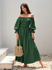 Robe Longue Vintage Col Bateau Volant Plissé Années 1950 Audrey Hepburn Style Manches 3/4 Robe