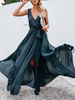 Robe Longueueueueueue à Lacets Bleu Marine Foncé Robe à Bretelle Sans Manche Robe Plissé