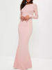 Robe Longueueueueueue Robe Rose Poudré 2021 Robe de Soirée Dos Nu Femmes Robe à Manches Longues Gaine Semi Formelle