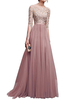 Robe Longueueueueueue Robe Rose Poudré en Chiffon et Dentelle Col Rond