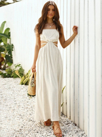 Robe Lonngue Femme avec Bretelles Coupe Cintrée Creusante Unicolore