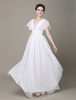 Robe marié col et dos V manche courte en chiffon longueur au sol Robe de mariée ivoire