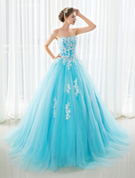 Robe marié colorée en bleue Robe bustier broderie laçage sur dos jupe en tulle à traîne Robe de mariée