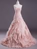 Robe mariage A-ligne en organza rose multicouche à traîne