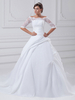 Robe mariage en taffetas blanc plissé bustier traîne courte