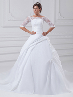 Robe mariage en taffetas blanc plissé bustier traîne courte