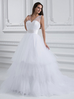 Robe mariage en tulle blanc multicouche à bretelles
