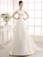 Robe mariage ivoire à volants de col bateau à traîne Milanoo