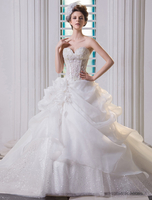 Robe mariage romantique boule ivoire en organza avec traîne église Milanoo