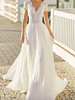 Robe mariée 2021 col V manche courte en dentelle dos transparent à traîne Robe de mariée