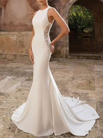 Robe mariée 2022 sirène col rond en dentelle à traîne boutonné sur dos Robe de mariée