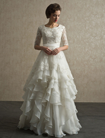 Robe mariée A-ligne en organza ivoire avec applique
