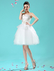 Robe mariée A-ligne ivoire avec fleur longueur genou Milanoo