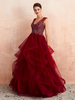 Robe mariée bordeaux col v plongeat dos transparent décoré de pailletes jupe évasée en tulle Robe de mariée