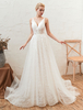 Robe mariée col V dos nu taille à laçage à traîne Robe de mariée