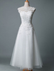 Robe mariée courte col rond en dentelle pailletes jupe en tulle zip sur dos Robe de mariage