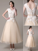 Robe mariée en couleur col et dos V en dentelle sans manche longueur à la cheville bouton sur dos Robe de mariée