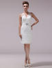 Robe mariée en dentelle blanche à col V longueur genou Milanoo