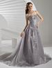 Robe mariée magnifique A-ligne en organza argent avec applique encolure en coeur traîne courte