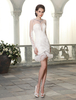 Robe mariée magnifique fourreau ivoire col rond en dentelle à volants mini Milanoo