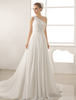 Robe mariée plissé à une épaule à traîne chapelle avec strass