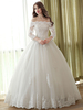 Robe mariée princesse col bateau manche longue en dentelle laçage sur dos jupe en tulle rond longueur au sol Robe de mariée