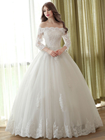 Robe mariée princesse col bateau manche longue en dentelle laçage sur dos jupe en tulle rond longueur au sol Robe de mariée