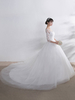 Robe mariée princesse manche longue en dentelle dos nu à laçage en tulle à traîne rond Robe de mariée ivoire