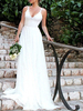 Robe mariée simple à bretelle col V dos nu taille haut à traîne Robe de mariée à la plage