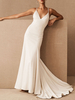 Robe mariée simple blanche à bretelle col V dos nu à laçage à traîne Robe de mariage